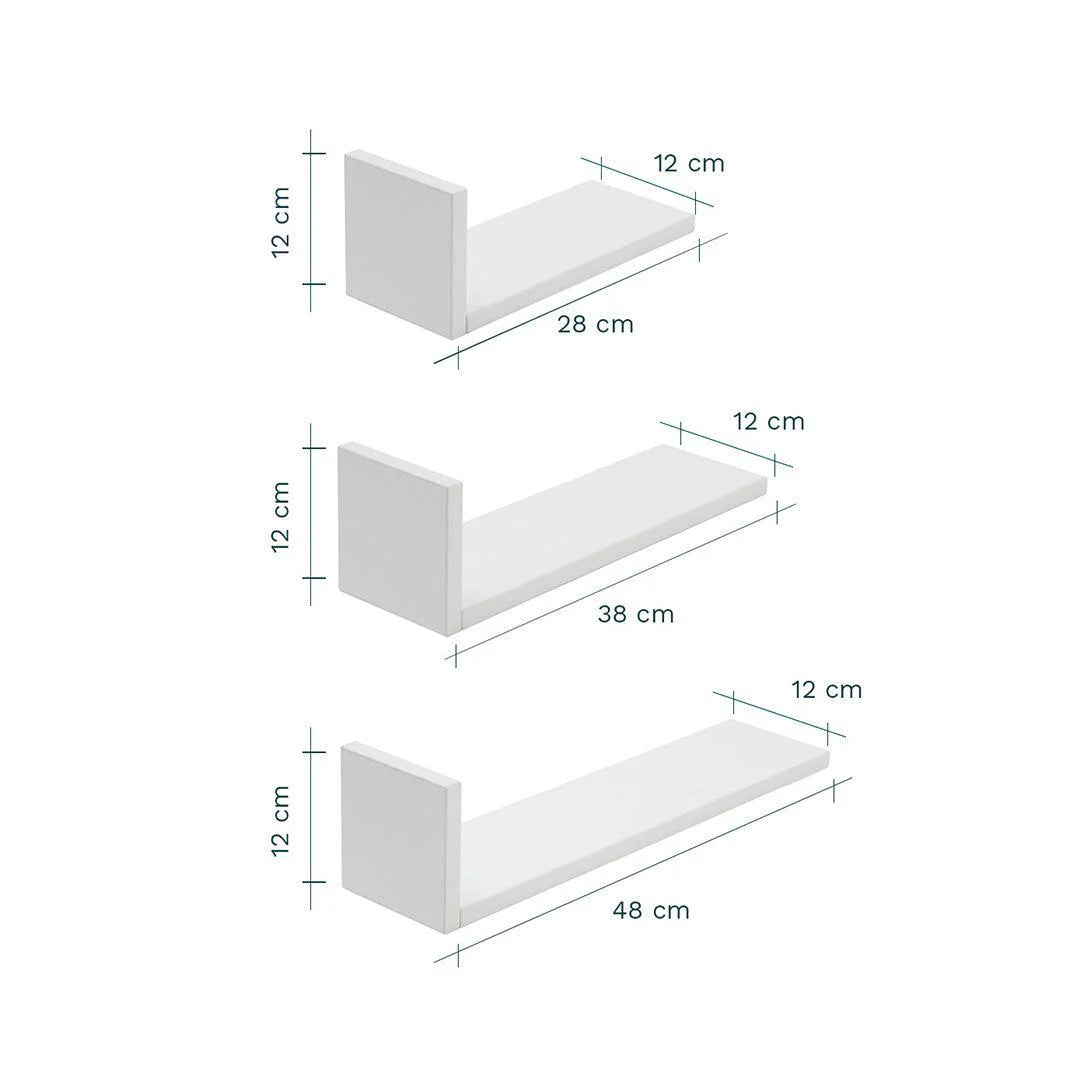 Tutti Bambini Rio Set of Three L-Shaped Wall Shelves - White