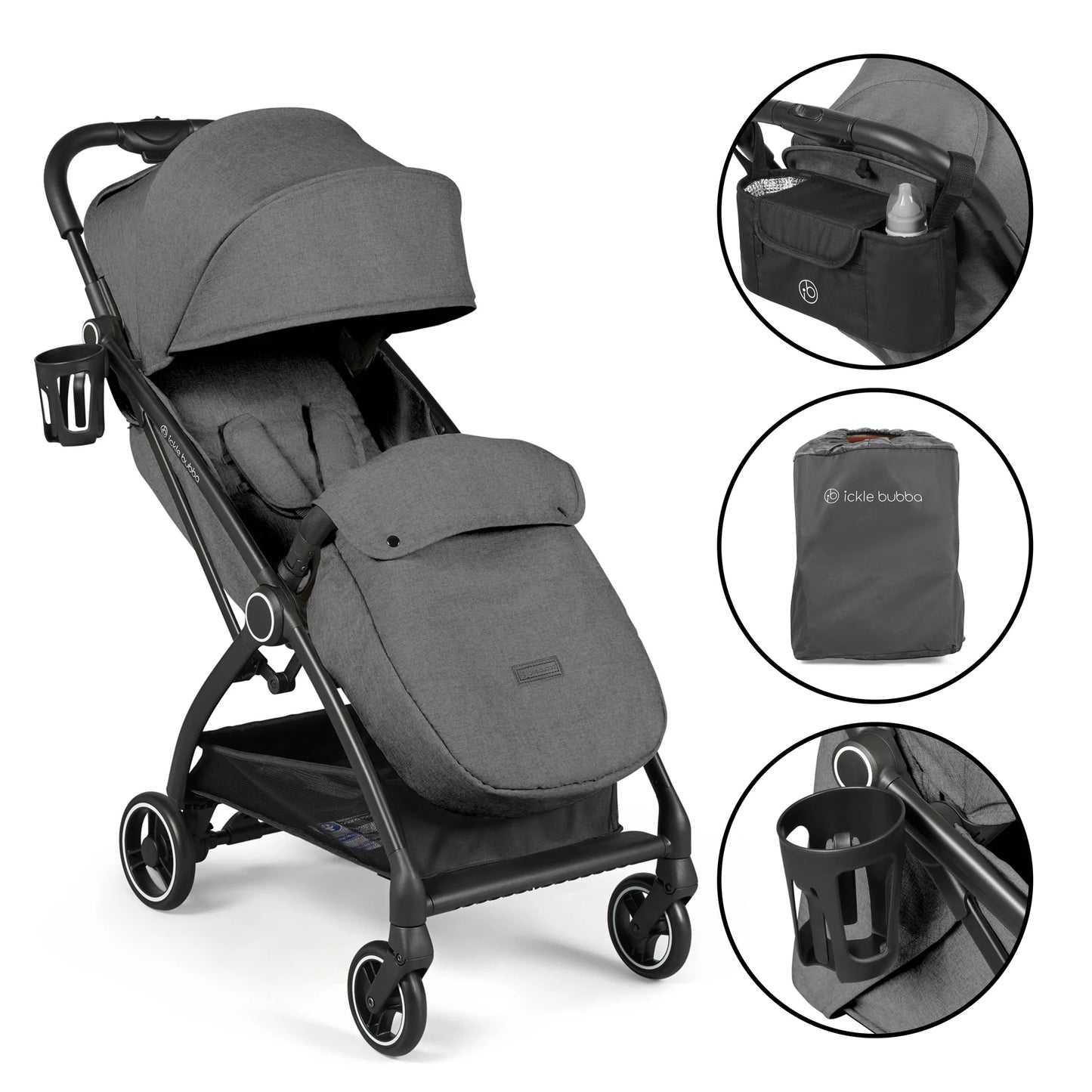 Ickle Bubba Aries Auto Fold Compact Stroller - Graphite Grey