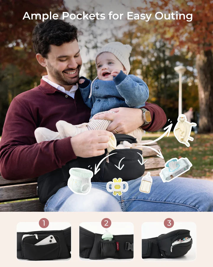 Momcozy 2-In-1 Hip Seat Baby Carrier - Black
