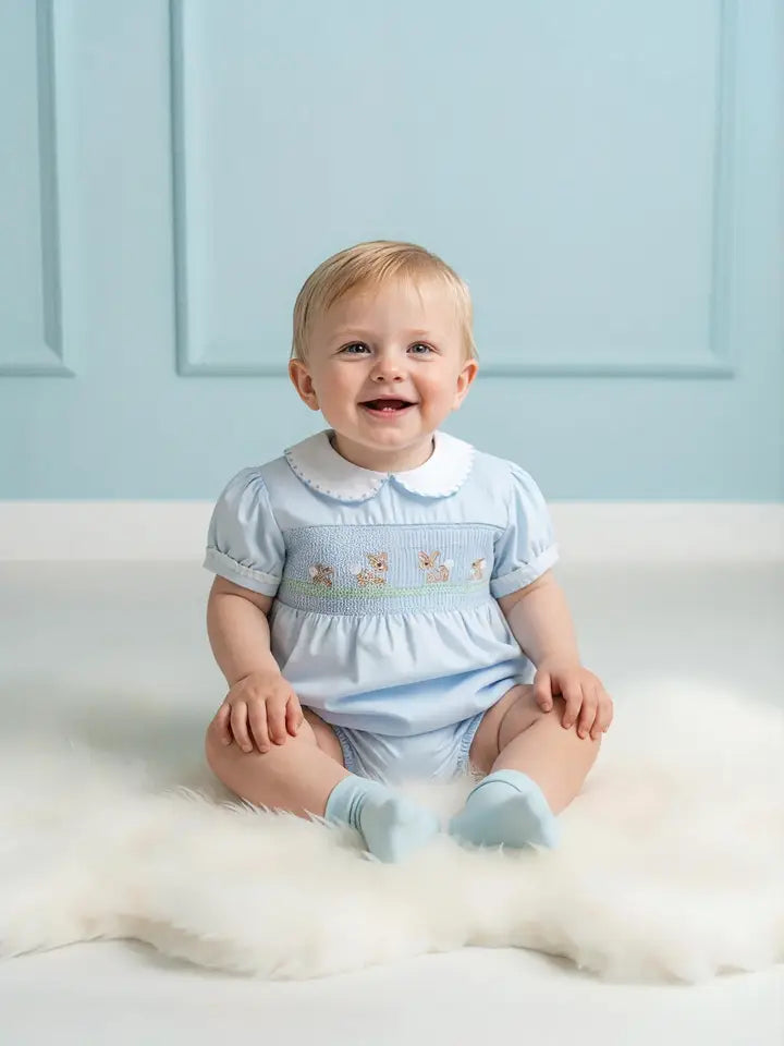 Beau Kid Little Bunny Smocked Romper - Blue