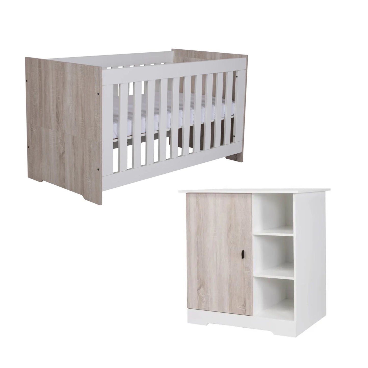 BabyStyle Verona 2 Piece Nursery Set (Cotbed And Dresser) - White/Ash + Fibre Mattress COLLECTION ONLY