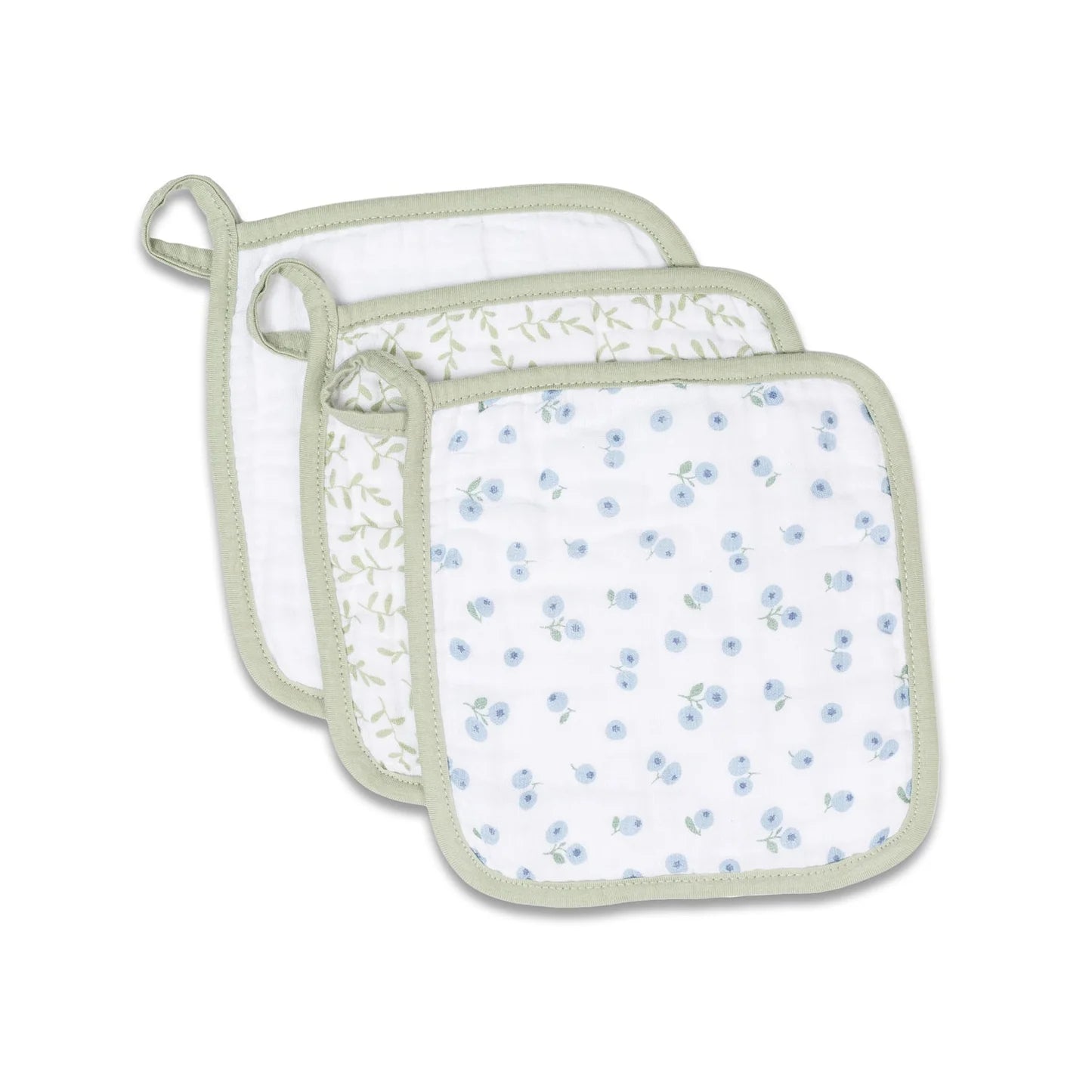 Lulujo Washcloths 3pck - Blueberries, White & Greenery