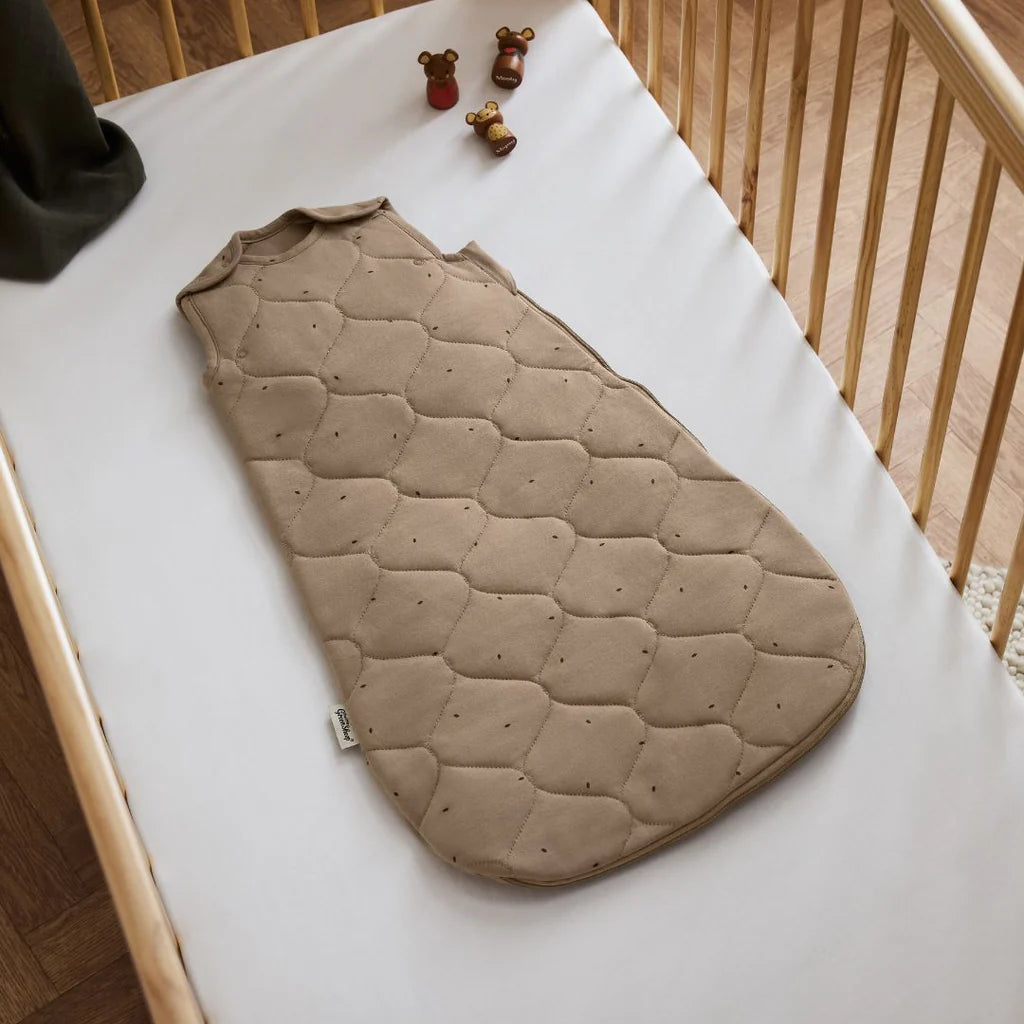 The Little Green Sheep Organic Quilted Baby Sleeping Bag - Ebony with Cocoa - 2.5 Tog