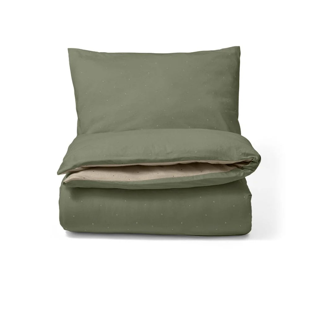The Little Green Sheep Reversible Cot Bed Duvet Cover & Pillow Case Set - Juniper & Linen
