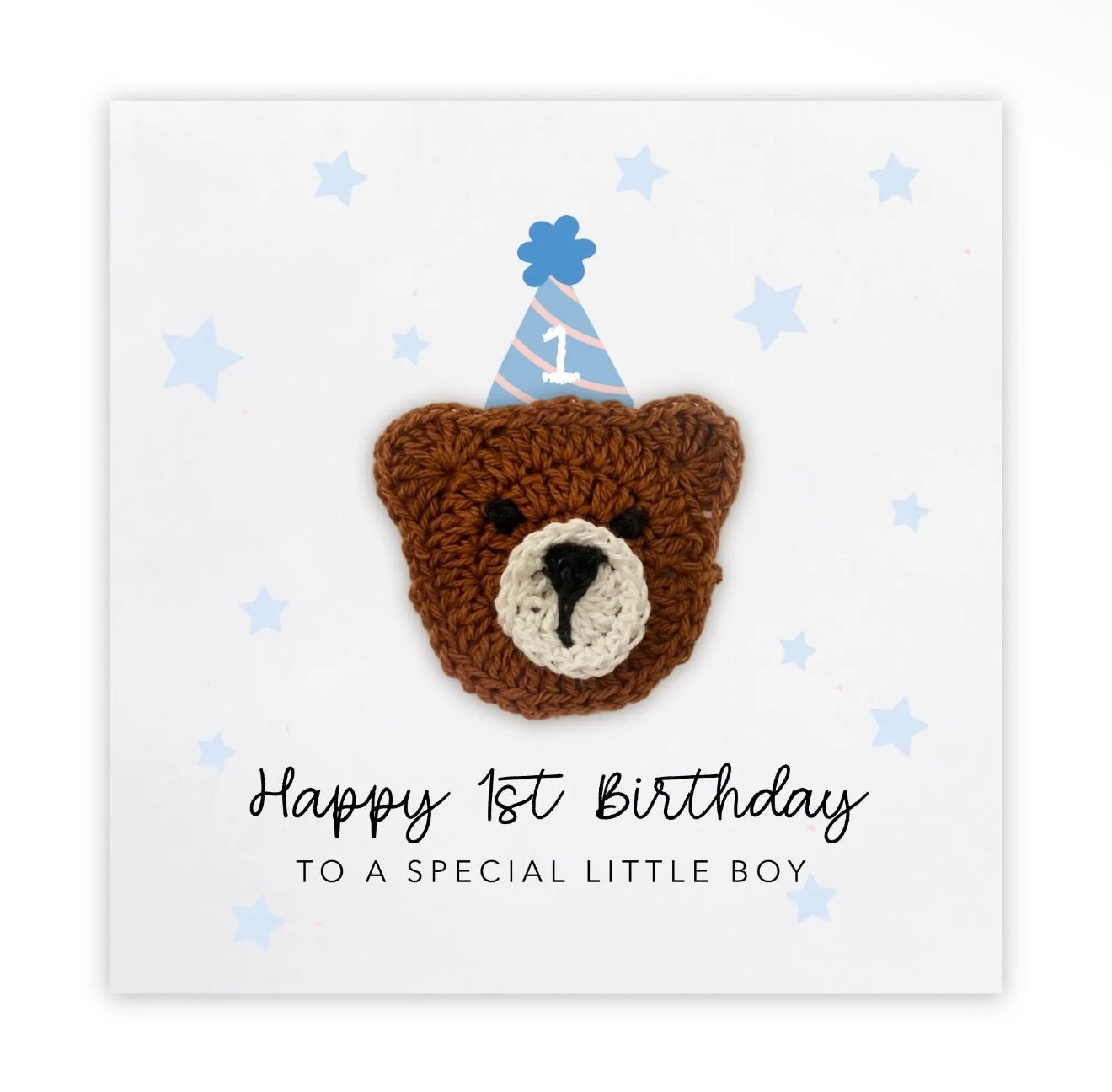 1st Birthday Crochet Bear Card – Boy