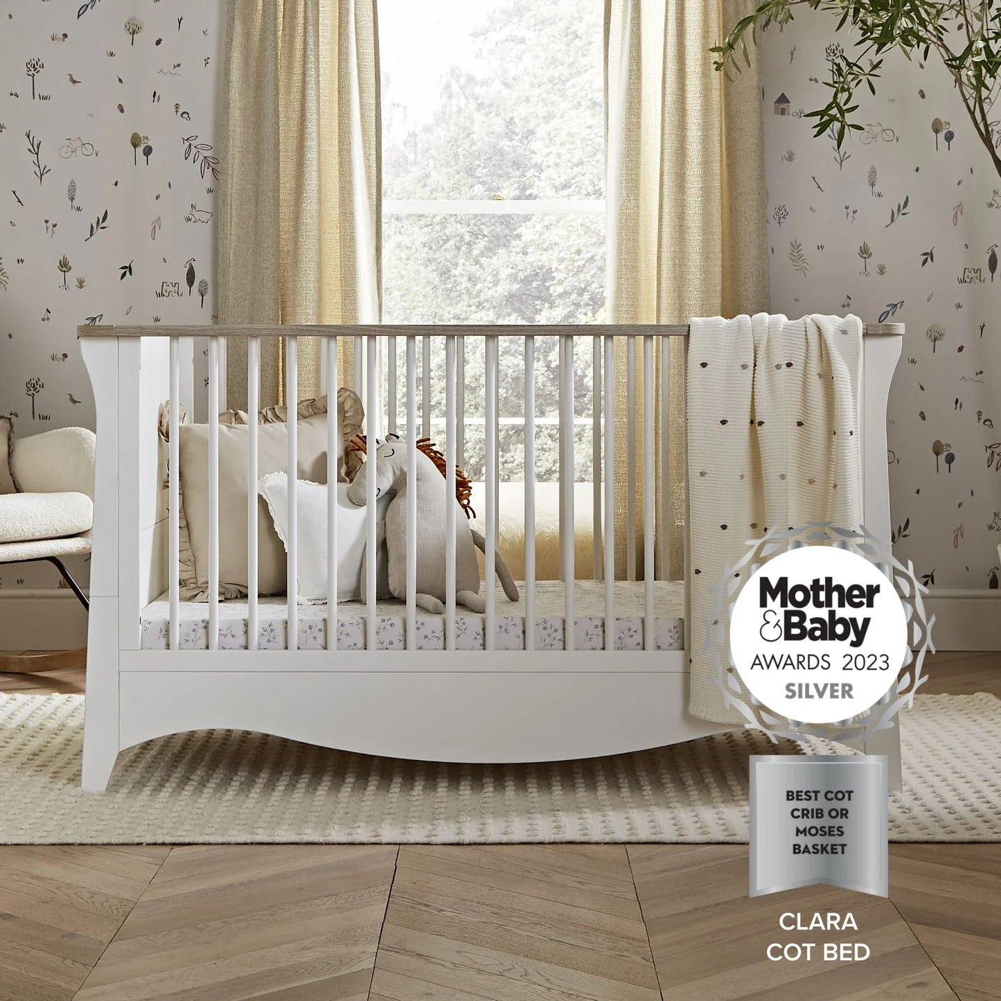 CuddleCo Clara Cot Bed - White & Ash