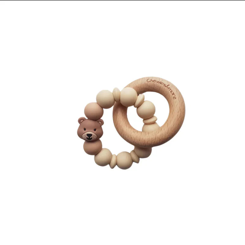 Chewies&More Wooden & Silicone Bear Teething Ring - Navaho Cream