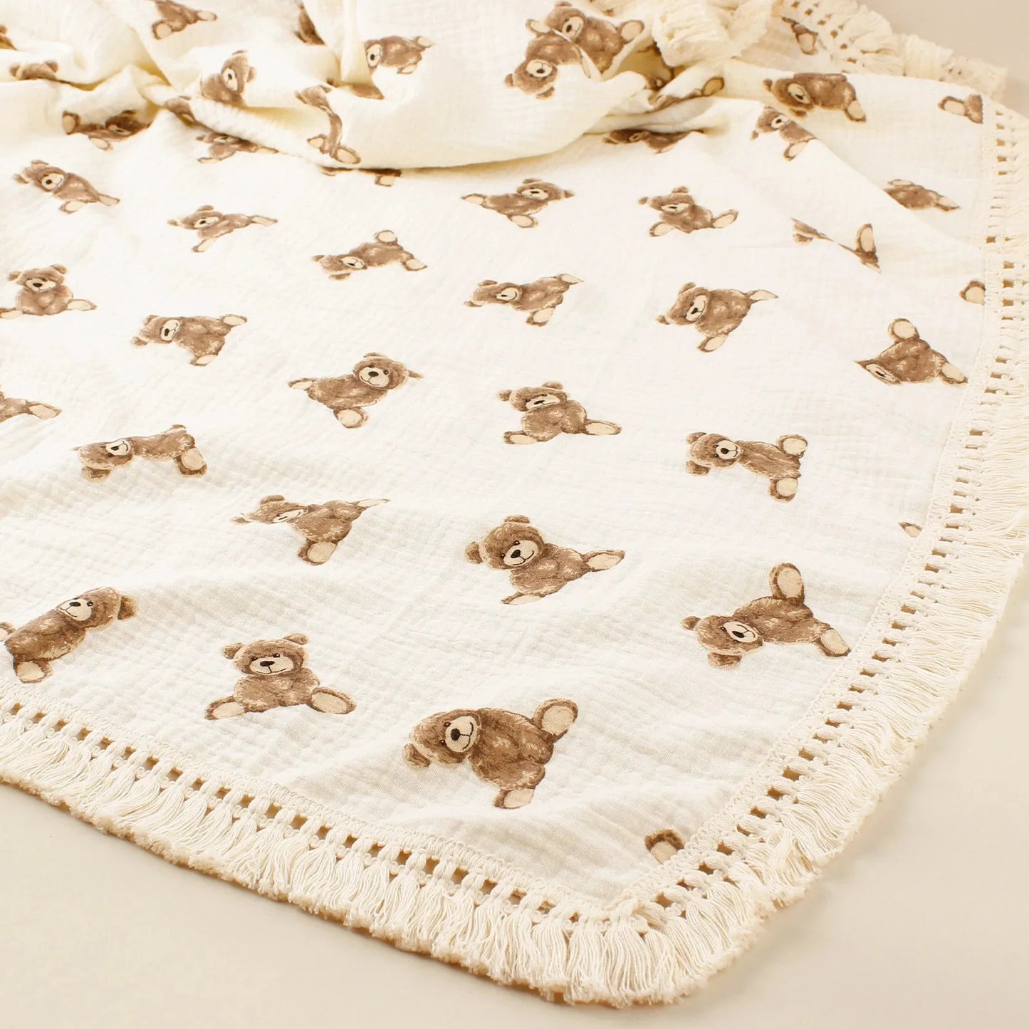 Laker & The Moon Pram Size Luxurious Printed Cotton Muslin - Teddy
