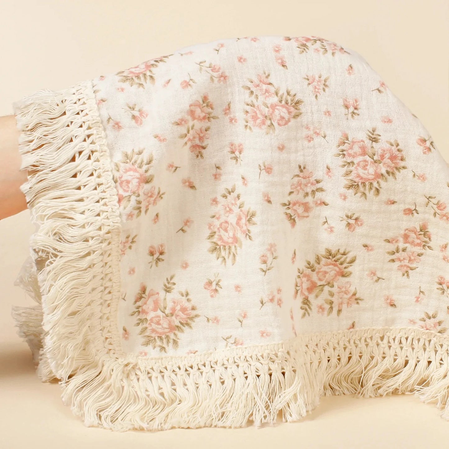 Laker & The Moon Pram Size Luxurious Printed Cotton Muslin - Roses