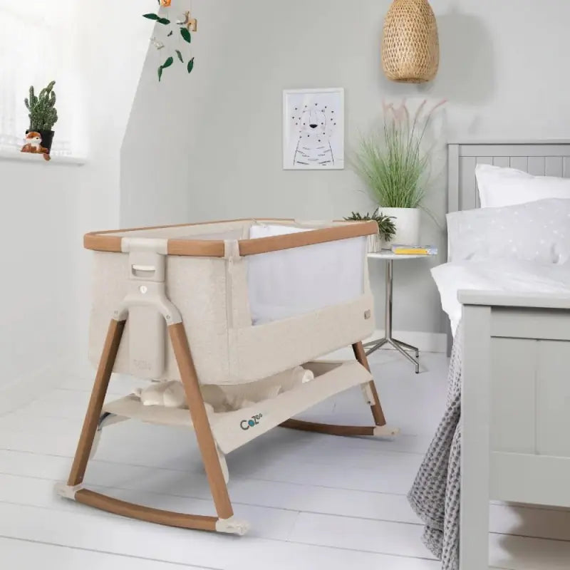 Tutti Bambini CoZee AIR Bedside Crib Scandinavian Walnut Ecru Bambinosandbeyond