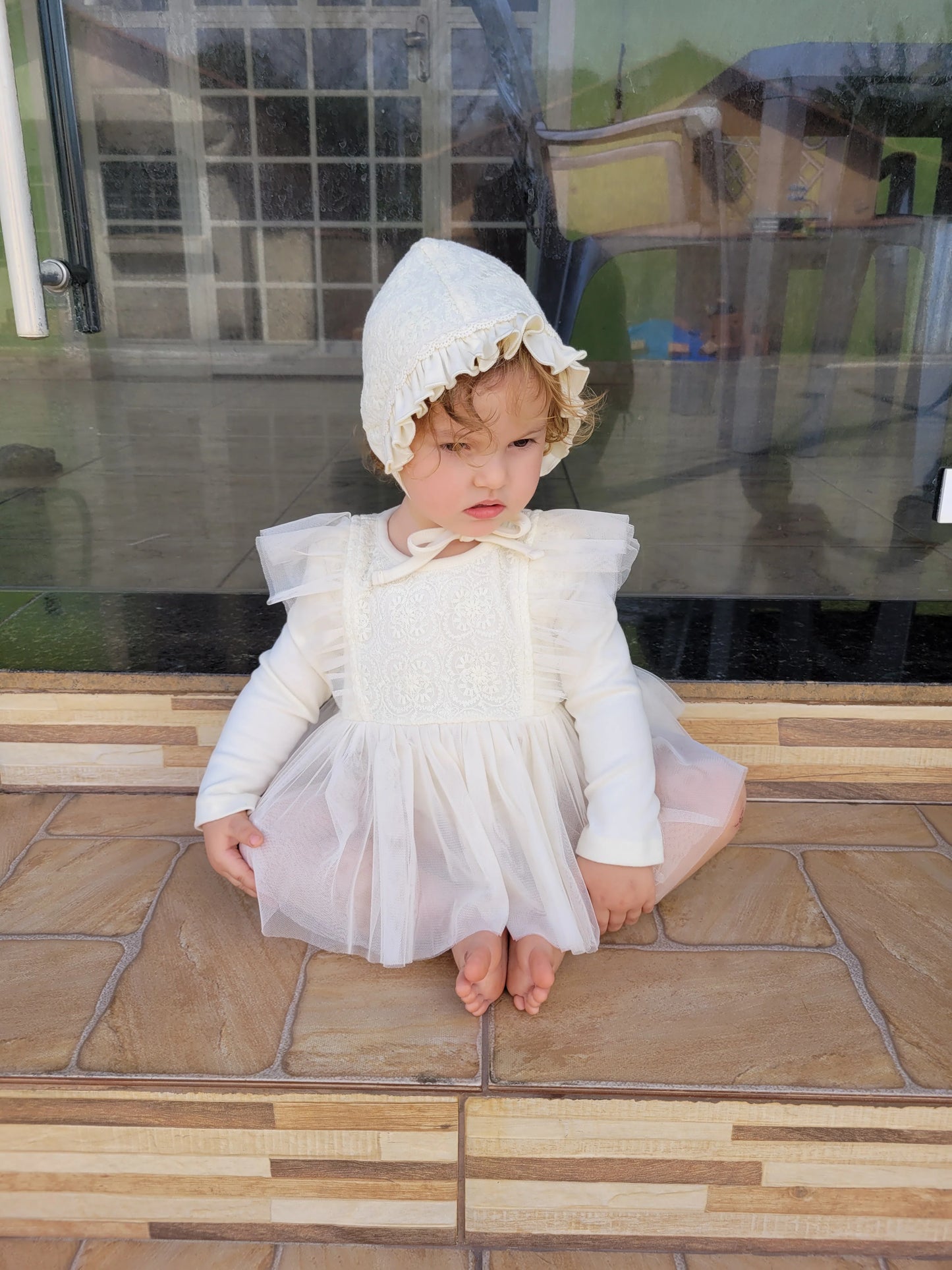 Nunubebe Rachel Romper + Matching Bonnet 3-6m