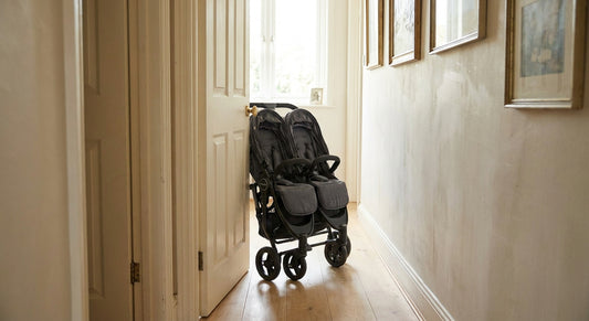 Double pushchairs for narrow doorways and hallways