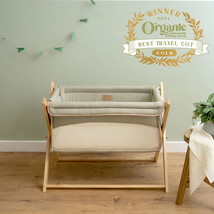 Clair De Lune Organic Folding Crib - Sage Green