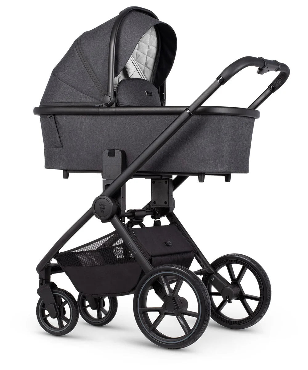 Venicci Tinum Edge, Cabriofix Isize + Isofix Base, Oyster Wiggle Crib + Kinderkraft Lumi2 Swing Bundle - Charcoal Dark Grey