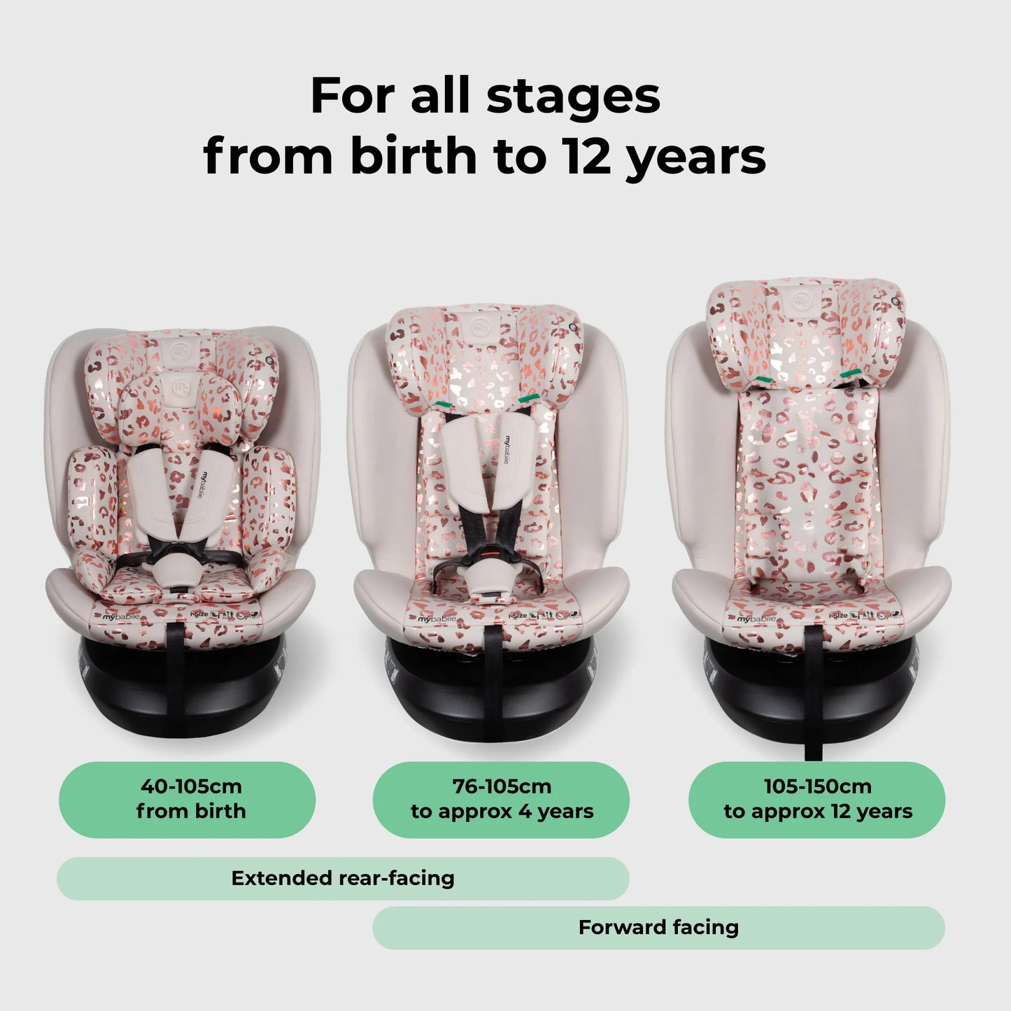 My Babiie MBCS200 Spin R129 Car Seat with Top Tether - Pink Leopard