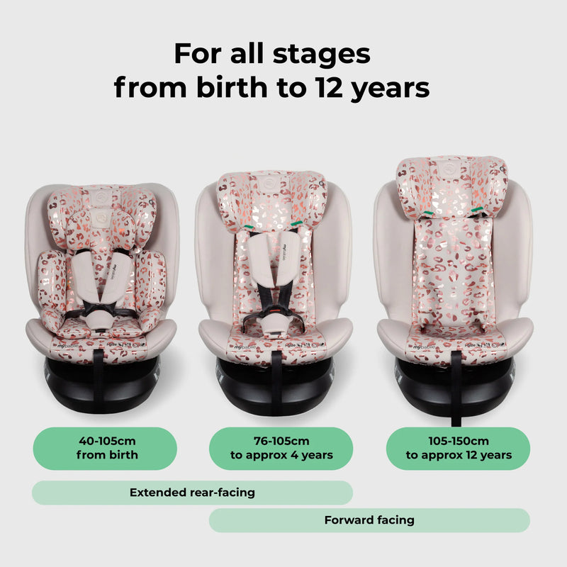 My Babiie MBCS200 Spin R129 Car Seat with Top Tether - Pink Leopard