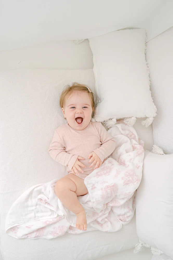 The Gilded Bird Spring Toile Pink Bamboo Baby Blanket