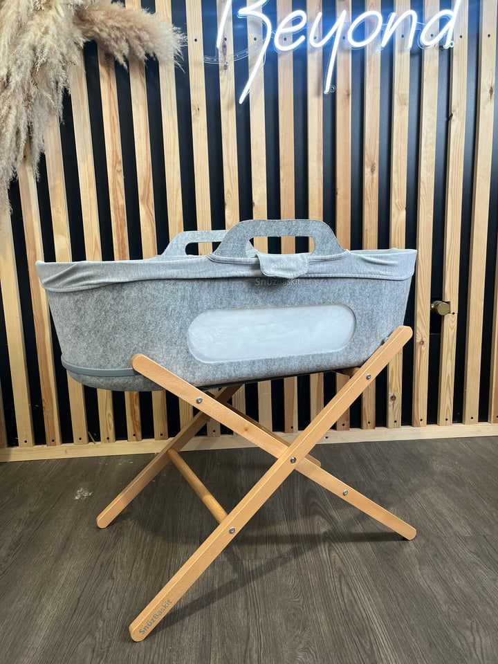 PRE LOVED SnuzBaskit Light Grey Moses Basket & Natural Stand Set