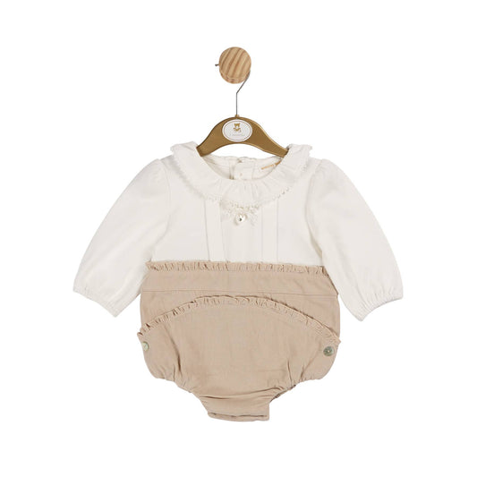 Girls Beige Needlecord Short Romper: 100% Cotton / Girls Needlecord