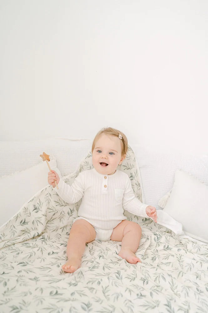 The Gilded Bird Linen Leaves Bamboo Baby Blanket