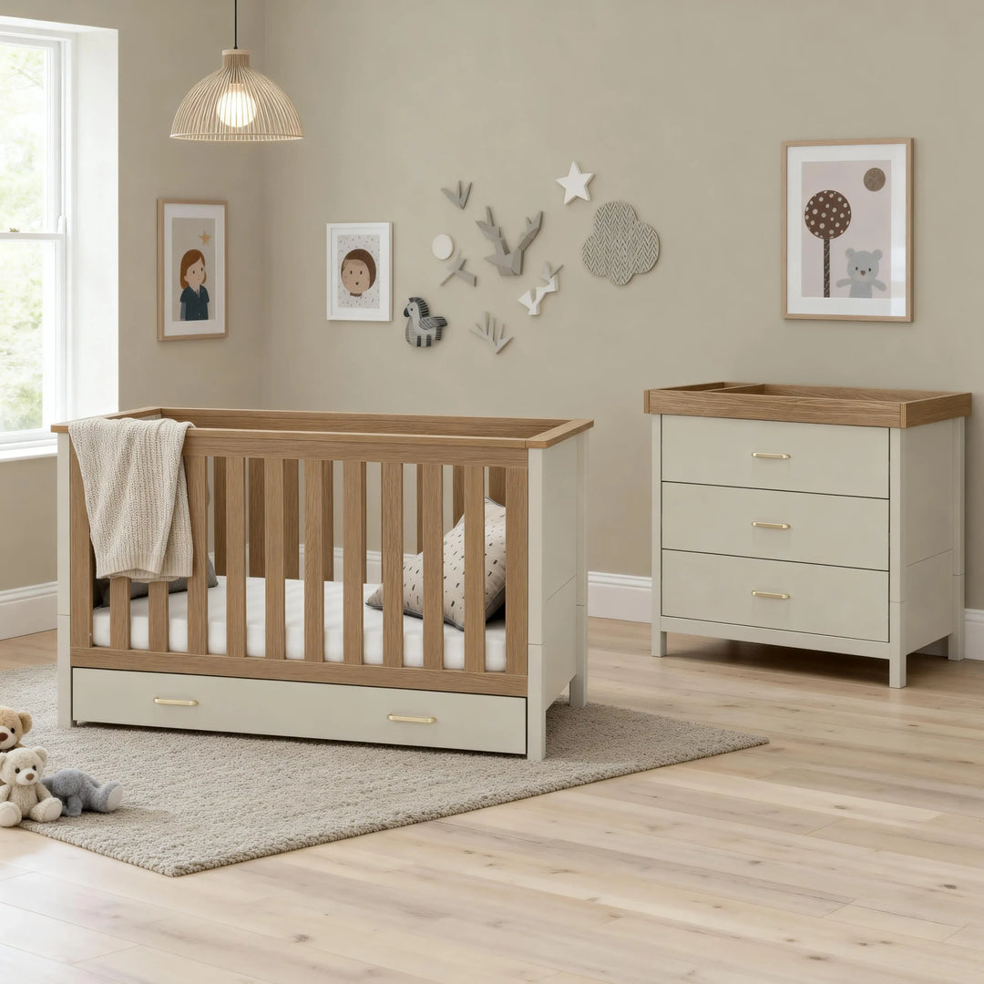 Babymore Mira 2 Piece Nursery Room Set – Cashmere Warm Oak