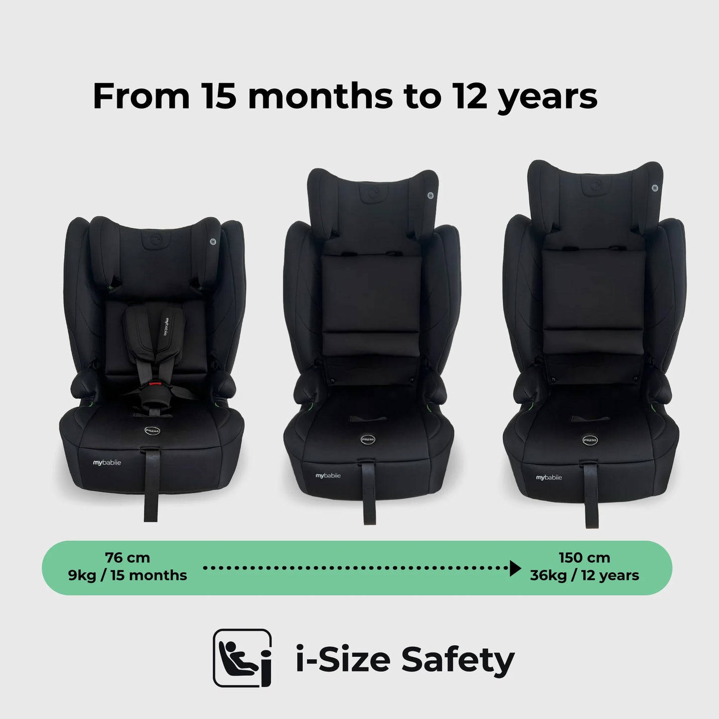 My Babiie MBCS80 Foldable Toddler to Booster R129 Car Seat with Isofix - Black