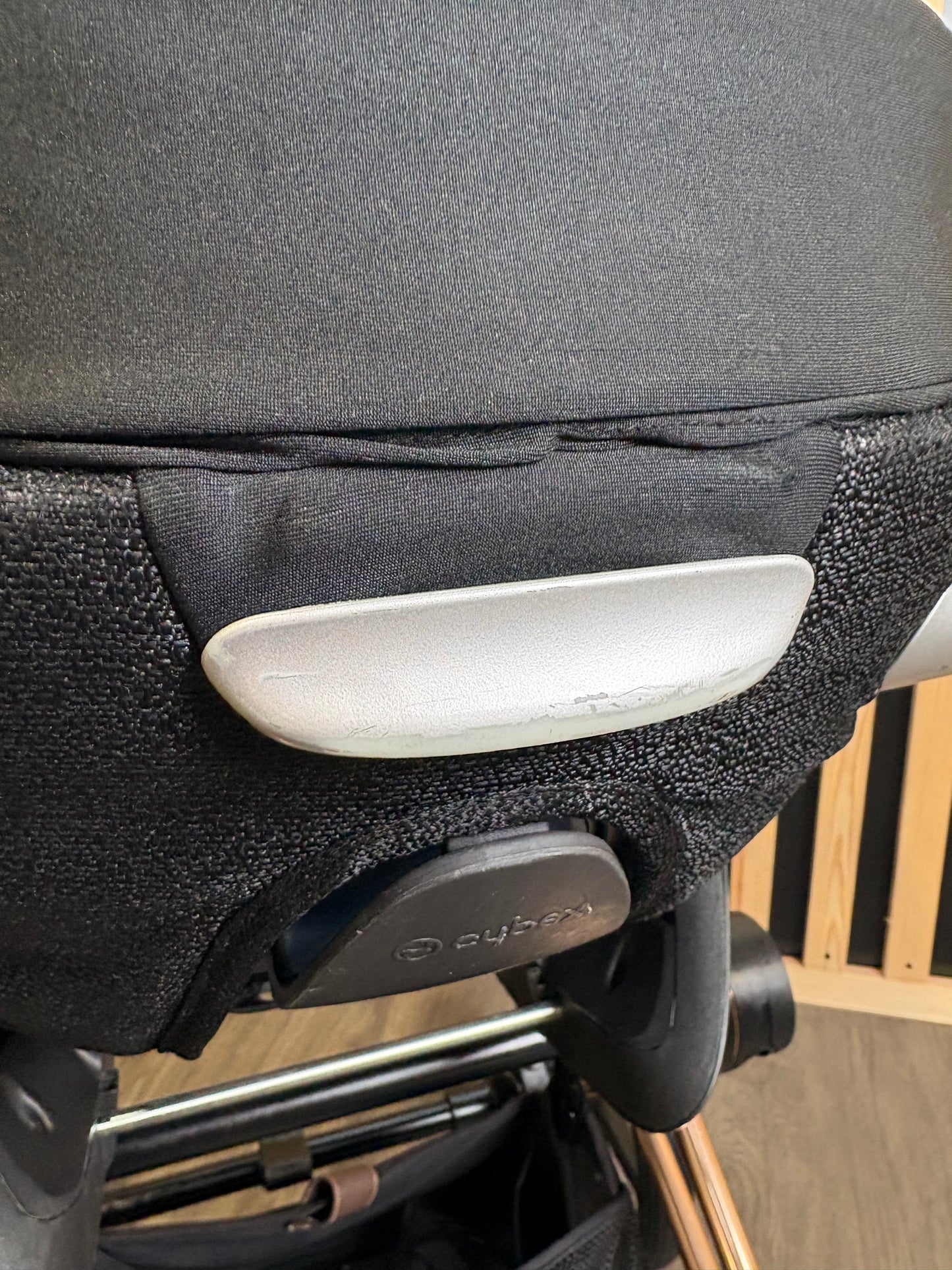 PRE LOVED Cybex Priam 3in1 Travel System + EX DISPLAY COT LUX - Sepia Black on Rose Gold