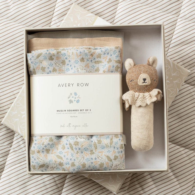 Avery Row Rattle & Care New Baby Gift Set - Nature Trail