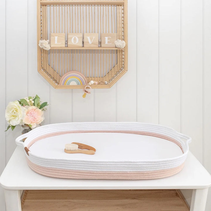 EX DISPLAY Living Textiles Changing Basket - Blush /White