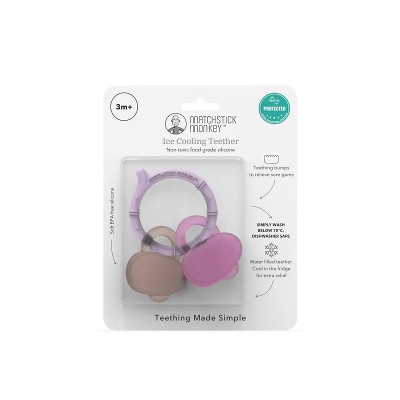 Matchstick Monkey Cooling Teether - Lilac, Pink & Dusty Pink