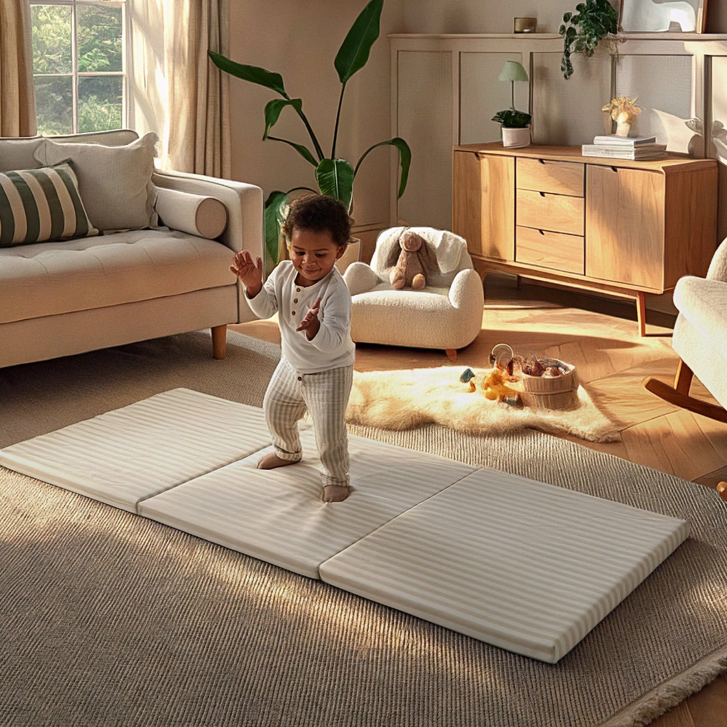 CuddleCo Soft Play 3-Fold Tumble Mat - Cookie Stripe