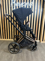 PRE LOVED Cybex Priam 3in1 Travel System + EX DISPLAY COT LUX - Sepia Black on Rose Gold