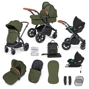 Ickle Bubba Stomp Luxe 12 Piece Cirrus Travel System + Isofix Base - Woodland Black/Tan