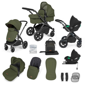 Ickle Bubba Stomp Luxe 12 Piece Cirrus Travel System + Isofix Base - Woodland/Black/Black