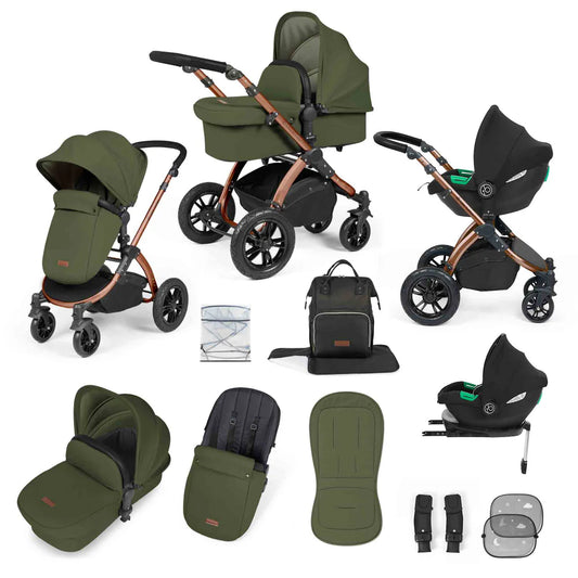 Ickle Bubba Stomp Luxe 12 Piece Cirrus Travel System + Isofix Base - Woodland Bronze/Black