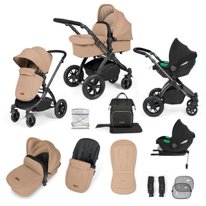 Ickle Bubba Stomp Luxe 12 Piece Cirrus Travel System + Isofix Base - Desert Black/Black