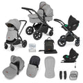 Ickle Bubba Stomp Luxe 12 Piece Cirrus Travel System + Isofix Base - Pearl Grey/Black/Black