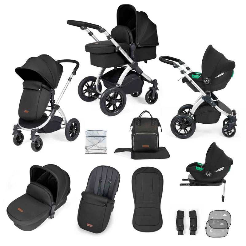 Ickle Bubba Stomp Luxe 12 Piece Cirrus Travel System + Isofix Base - Midnight/Silver/Black