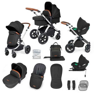 Ickle Bubba Stomp Luxe 12 Piece Cirrus Travel System + Isofix Base - Silver/Midnight/Tan