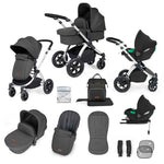 Ickle Bubba Stomp Luxe 12 Piece Cirrus Travel System + Isofix Base - Charcoal Grey/Silver/Black