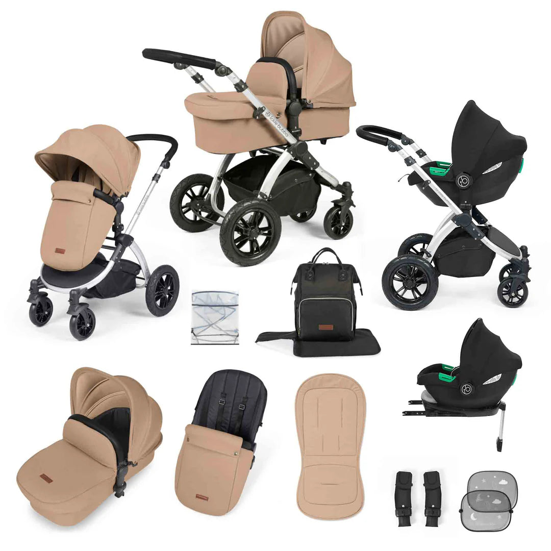 Ickle Bubba Stomp Luxe 12 Piece Cirrus Travel System + Isofix Base - Desert Silver/Black