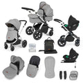 Ickle Bubba Stomp Luxe 12 Piece Cirrus Travel System + Isofix Base - Pearl Grey/Silver/Black
