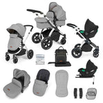 Ickle Bubba Stomp Luxe 12 Piece Cirrus Travel System + Isofix Base - Pearl Grey/Silver/Black