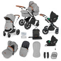 Ickle Bubba Stomp Luxe 12 Piece Cirrus Travel System + Isofix Base - Pearl Grey Silver/Tan