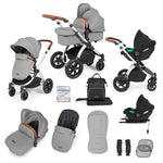 Ickle Bubba Stomp Luxe 12 Piece Cirrus Travel System + Isofix Base - Pearl Grey Silver/Tan