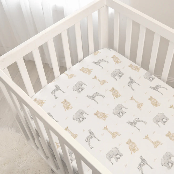 Living Textiles Cot Bed Fitted Sheets 2pck - Savanna Babies