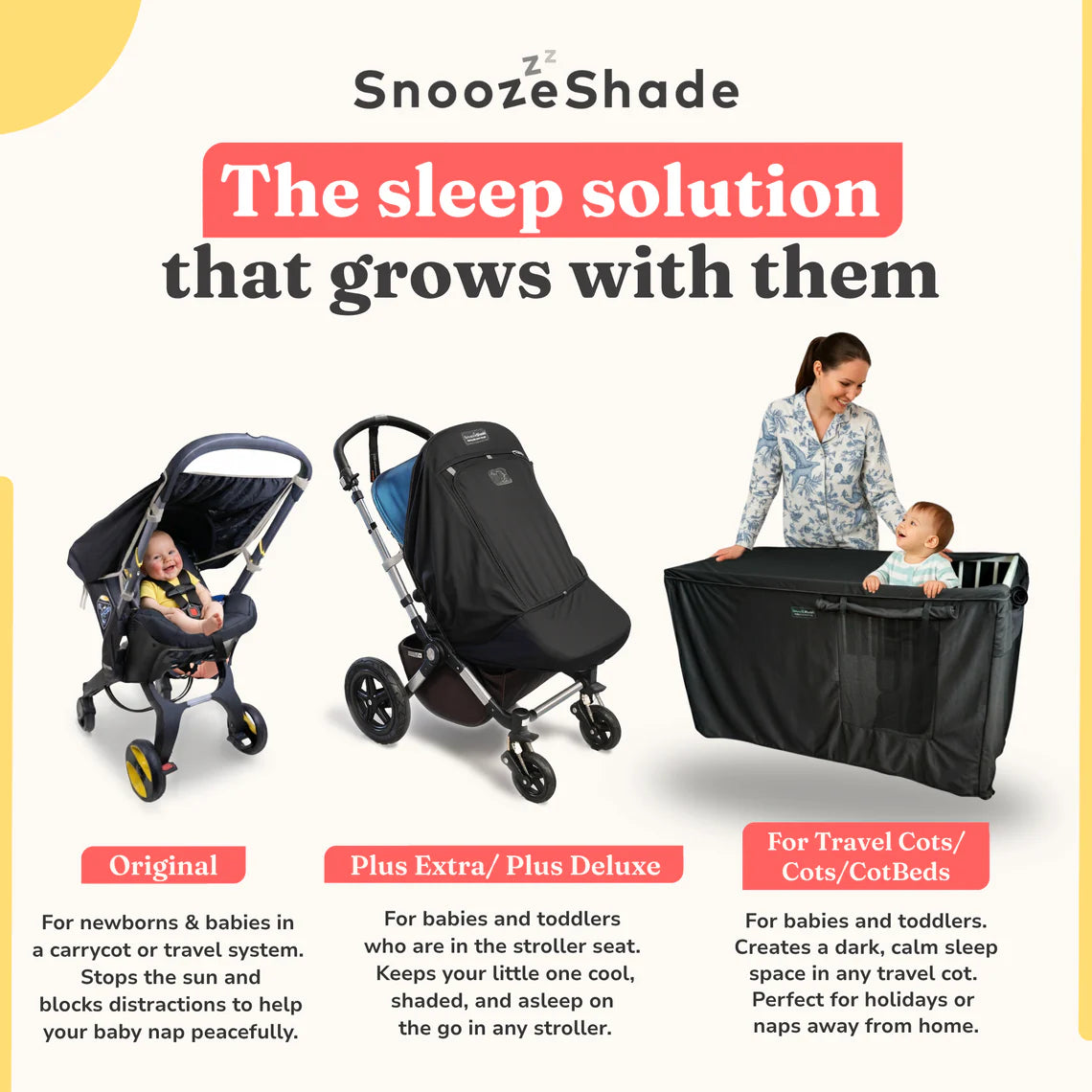 SnoozeShade Plus Deluxe Premium Stroller Sun Shade - Grey