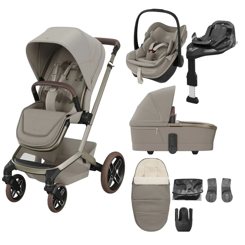 Maxi-Cosi Ultimate Fame Travel System & Home Baby Bundle - Sapphire Sand/Elegance Beige