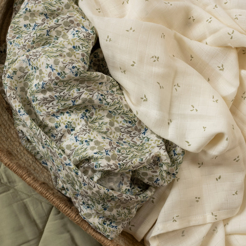 Avery Row Extra Large Organic Baby Muslins, Set of 2 - Riverbank/Nettle Scatter