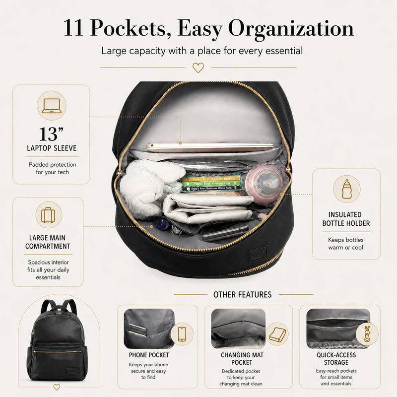 Kiin Allis Baby Lux Changing Backpack - Black